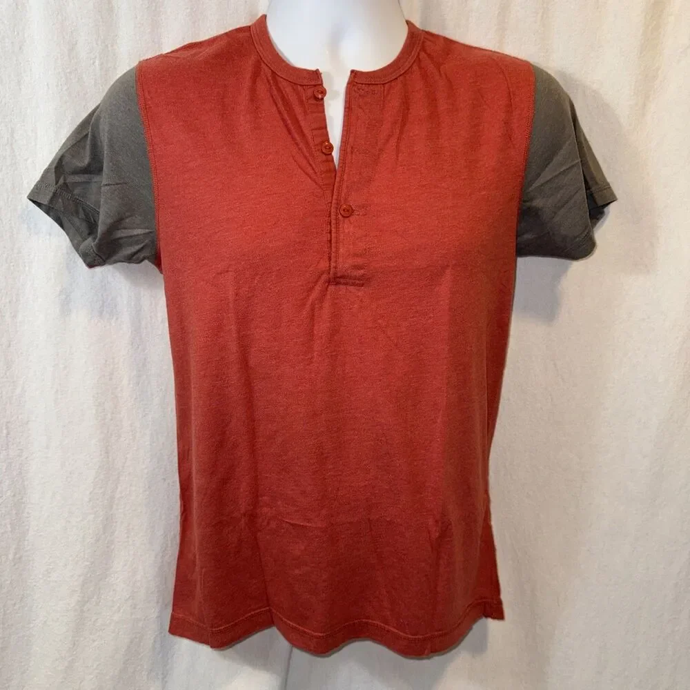 J. Crew Men’s Orange Colorblock Short Sleeve Henley T-shirt Sz Small